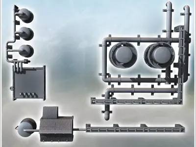 Modular industrial site set with large storage tanks pillars wit 3D print model