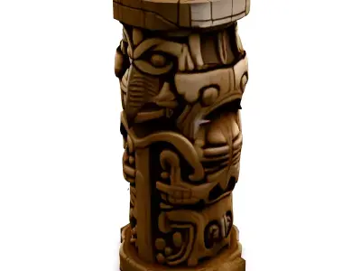 Intricate Carved Wooden Totem Pillar Low-poly 3D model
