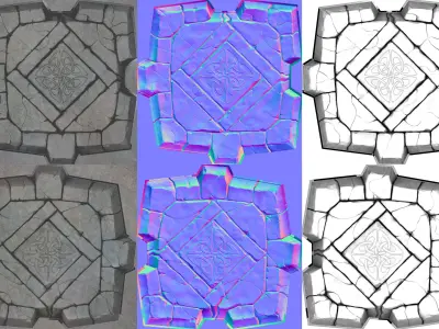 Tileable Damaged Stone Road Low-poly 3D model