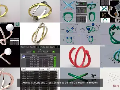 Artistic Stirrups and Cross Shape stl 3d ring Collection 3D Model Pack