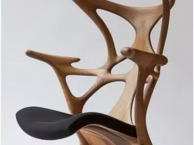 Organic Wood Chair 3D Sculptural Furniture Natural Form Low-poly 3D model