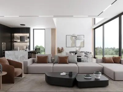 Detailed Modern House Villa Interior Scene 3D model