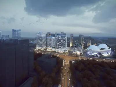 Modern Waterfront Mixed-Use Masterplan with Office Towers 3D model