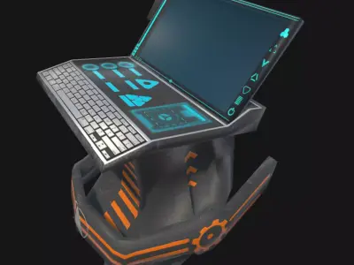 Sci Fi Computer Set with separated materials Low-poly 3D model