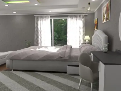 Comfortable bed room Low-poly 3D model