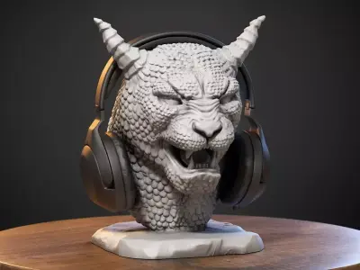 Lion dragon Headphone Stand Cyborg lion dragon Headset Stand 3D print model