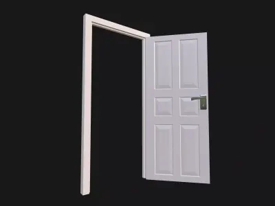White Six-Panel Interior Door with Metal Handle 3D model