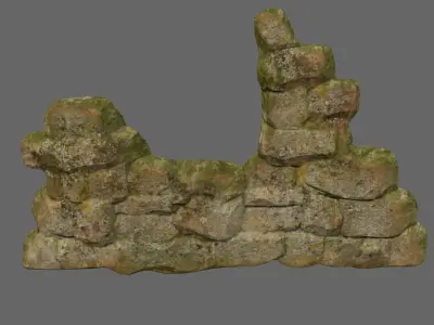 wall set 1 stone with moss Low-poly 3D model
