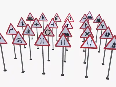 Road sign pack 1  Low-poly 3D model