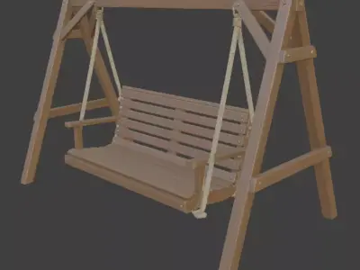 Wooden Porch Swing with Rope 3D model