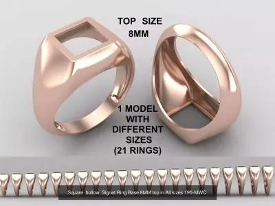 Square hollow Signet Ring in All sizes 230-MWCG-4 3D Model Pack