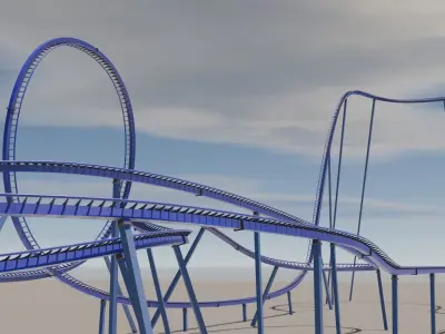 Rollercoaster roller coaster at amusement park  Low-poly 3D model