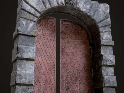 Medieval Fortress Gate Arched - Rigged and animated  Low-poly 3D model