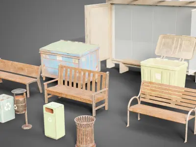 Street prop collection Low-poly 3D model