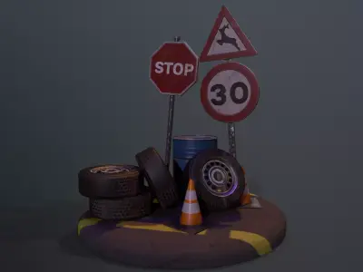Street Signs Traffic Signals Low-poly 3D model