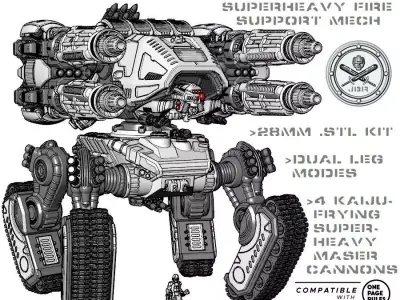 Project Gigante B - 28mm Super Heavy Fire Support Mech 3D print model