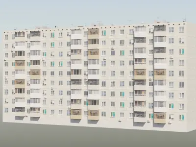 Soviet Panel Apartment Building three entrances Low-poly 3D model