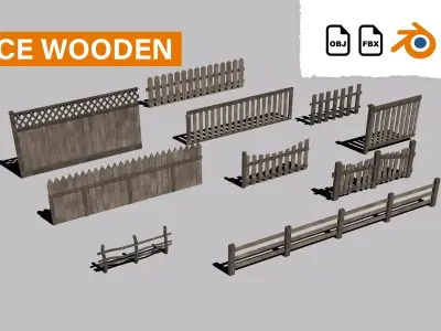 Fence Wood Full Pack Low-poly 3D model