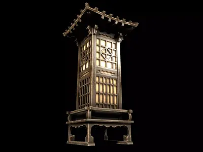 Stylized Japanese Lantern - PBR Low Poly Emissive Low-poly 3D model