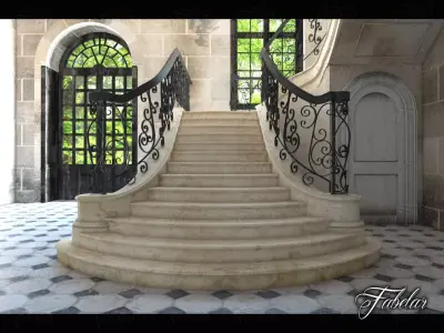 Staircase ornate with wrought iron railings 3D model