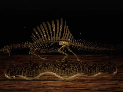 Spinosaurus Diorama Swimming Skeleton 3D print model