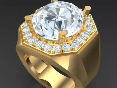 Light Gold Diamond Men Ring 2MR032 3D model