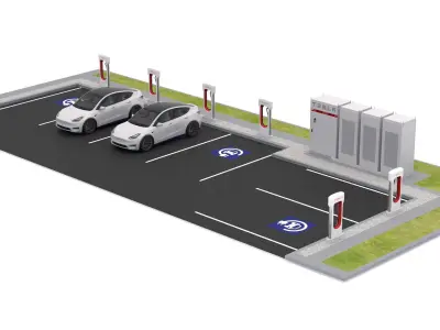 Tesla Supercharger Station with Y 2023 3D model