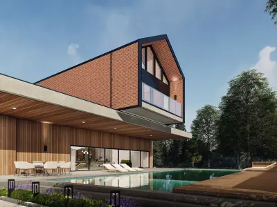 Modern Guest House Exterior Scene - kitchen bedroom furniture  3D model