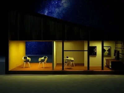 Exterior house at night with stars in sky 3D model