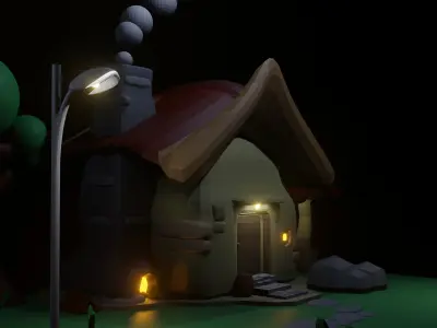 3d minimalist house in the countryside Low-poly 3D model