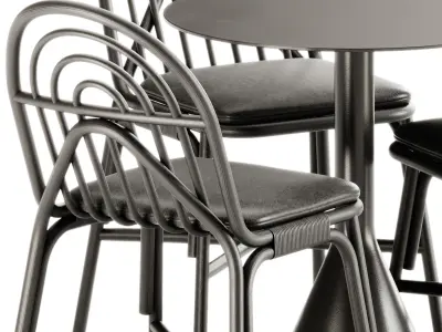 Chair Rotin by Guillaume and Palissade Cone Table by Hay 3D model