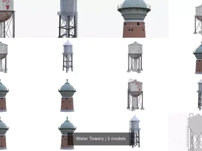 Water Towers 3D Model Pack
