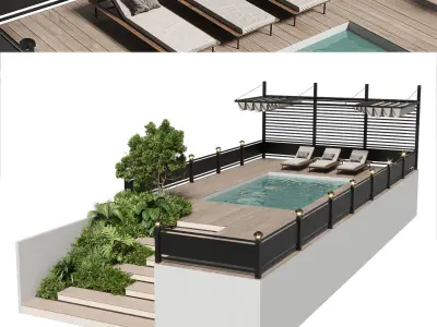 Landscape furniture with Pool and roof garden 22 Low-poly 3D model