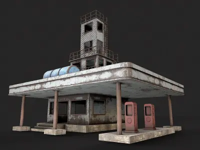 Post Apo Gas Station Collection Low-poly 3D model