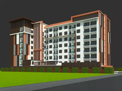 Condominium Apartment Complex with Swimming Pool 3D model