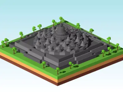 Cartoon Low Poly Borobudur Temple Low-poly 3D model