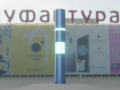 Low-Poly Blue Light Column 8 - Street Light Set-9 Low-poly 3D model