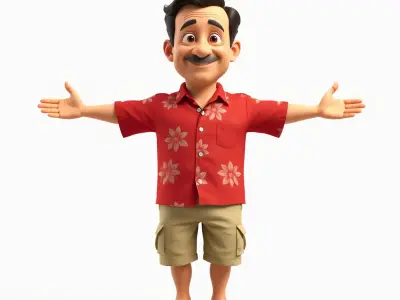 Casual Hawaiian Tourist Character Rigged and Animated Low-poly 3D model