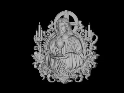 Baroque Jesus Chalice 3D Relief Model Christian Pendant STL 3D print model