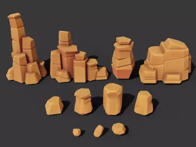 11 Lowpoly Stylized Rock Formations Set Low-poly 3D model