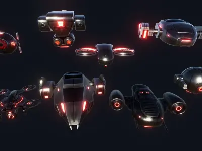 Sci Fi Robot Drone Pack Low-poly 3D model