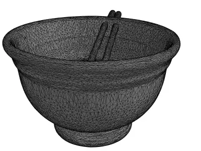 Japanese Ceramic Ramen Bowl with Chopsticks Low-poly 3D model