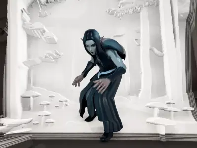 Nocturnal Forest Elf Moon Mage with Luminescent Markings Low-poly 3D model