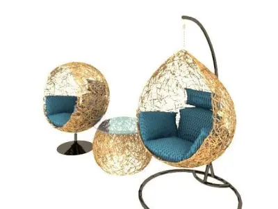 Modern hanging chair set Low-poly 3D model