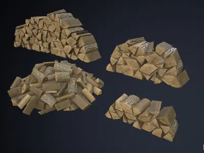 Split Logs Wooden Fire Stack Pile Low-poly 3D model