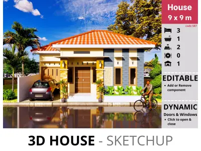 House 9x9m code 587 - Sketchup 3D model 3D model 3D model
