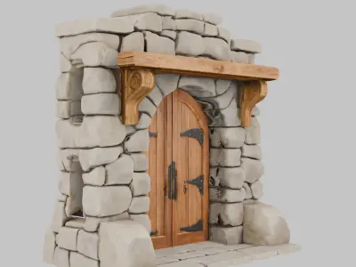 Stone and Wood Hearth Fireplace Low-poly 3D model