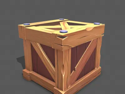 Stylized wood box Low-poly 3D model