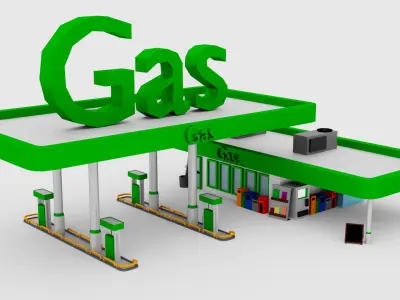Lowpoly Gas Station Low-poly 3D model