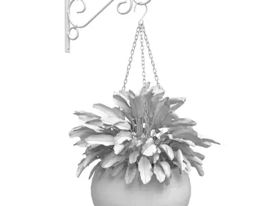 Hanging basket flowerpot rattan pot with decorative fern 3D model